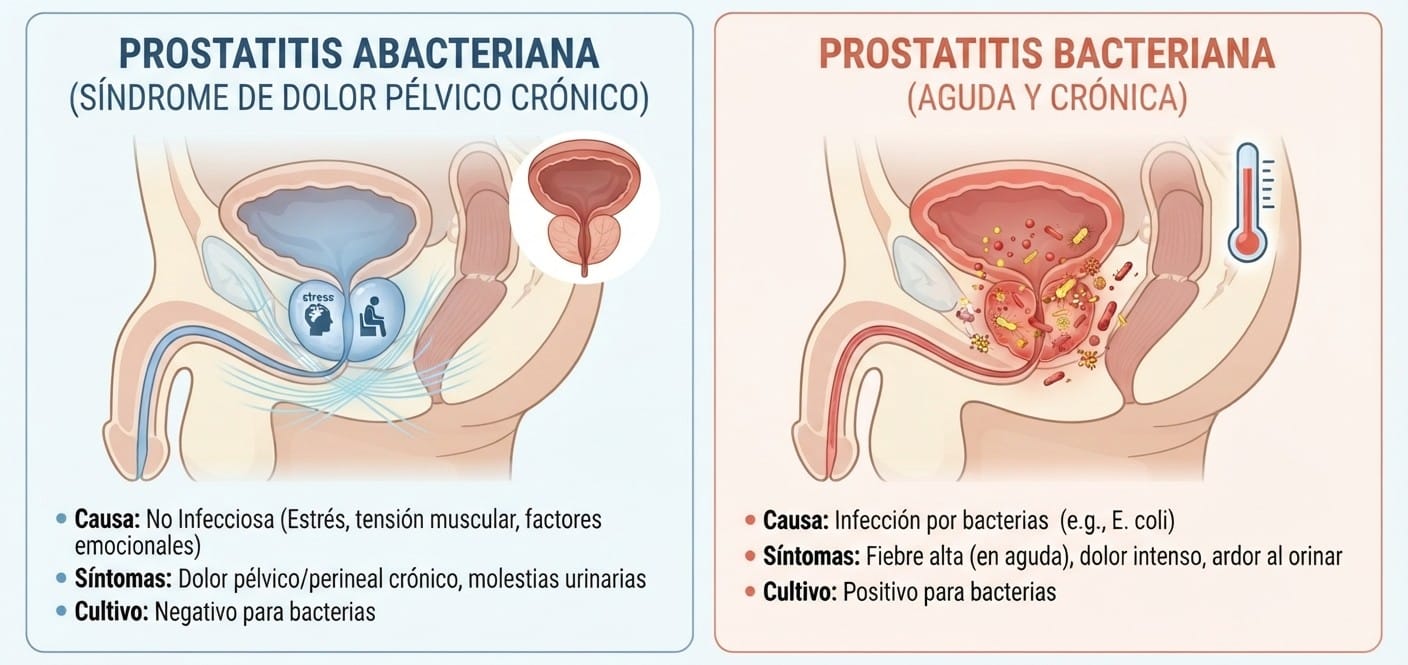 Diferencias entre sufrir una prostatitis abacteriana y una bacteriana